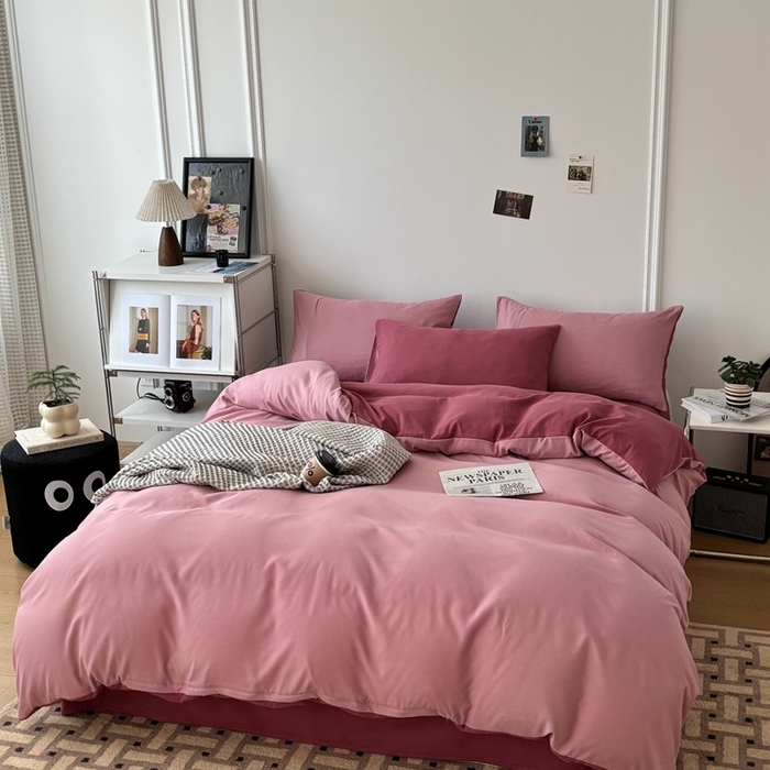 91家纺网 家纺一手货源 找家纺 百花王 2025新款纯色四件套 香芋奶昔