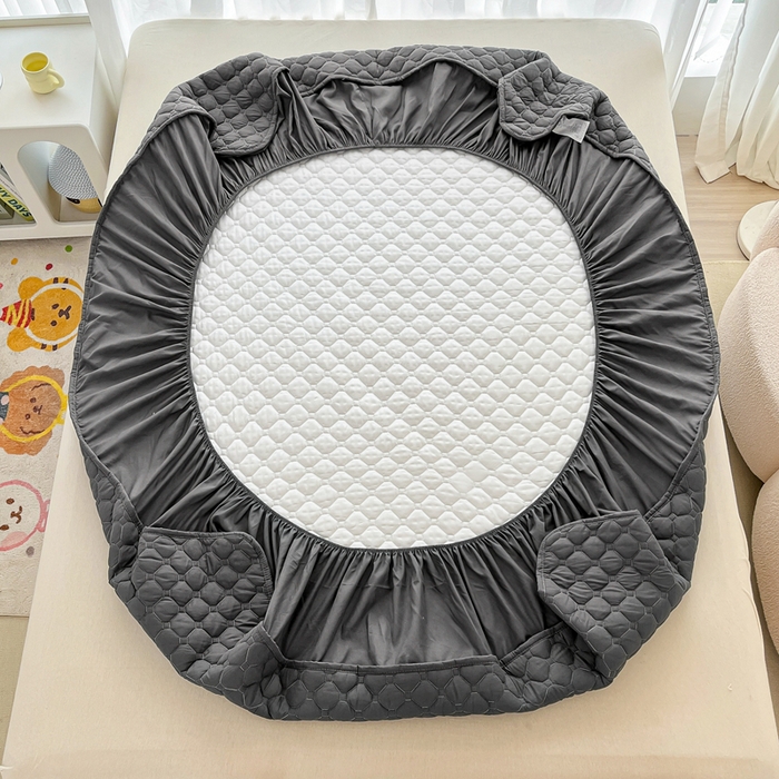 91家纺网 家纺一手货源 找家纺 欧邦 2025新款四季款纯色水洗棉夹棉床笠床垫保护罩 磨毛方格-深灰