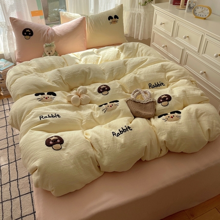 优兰朵 2025新款爆款宿舍可爱水洗棉毛巾绣四件套 奶糖大耳兔