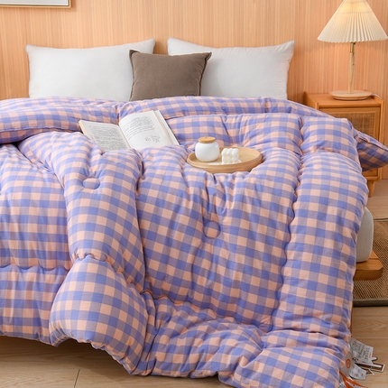 易展2025新款无印水洗棉格子大豆冬被 格粉蓝