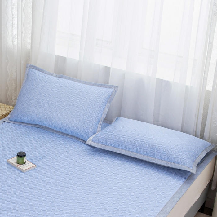 91家纺网 家纺一手货源 找家纺 凌云家纺  2025新款夏季凉席枕套成人枕芯套单人48*74冰丝枕头套凉爽凉感枕套 菱格-蓝