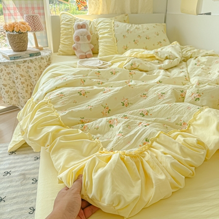 （总）子钦家纺 2025新款云朵棉水洗棉宫廷风花边夏被单夏被夏被四件套-法式宫廷系列