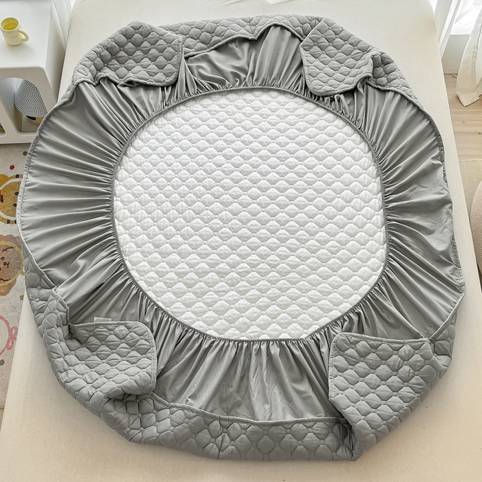 91家纺网 家纺一手货源 找家纺 欧邦 2025新款四季款纯色水洗棉夹棉床笠床垫保护罩 磨毛方格-浅灰