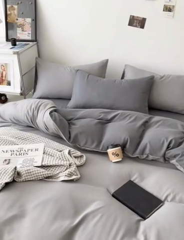 91家纺网 家纺一手货源 找家纺 百花王 2025新款纯色四件套 雾霾灰