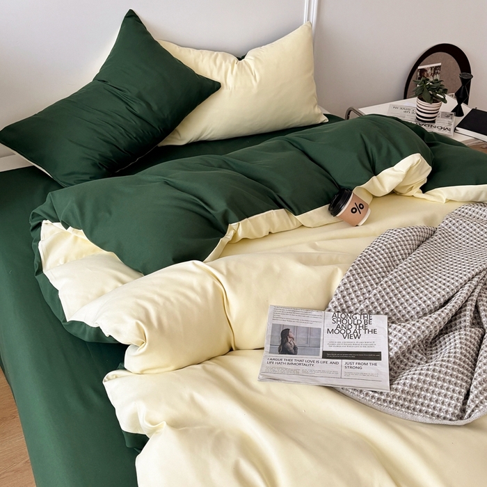 91家纺网 家纺一手货源 找家纺 百花王 2025新款纯色四件套 豆绿牛乳