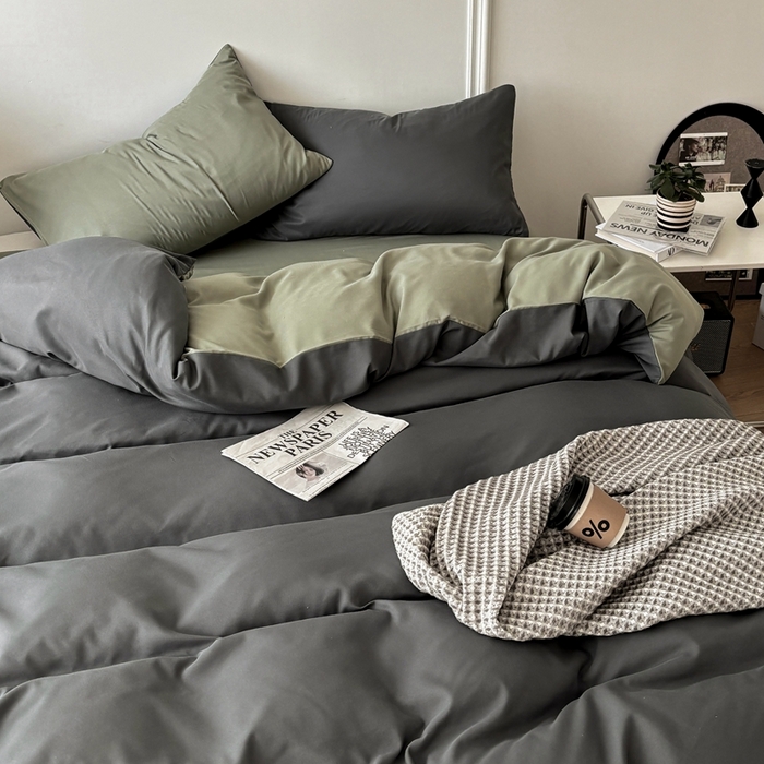 91家纺网 家纺一手货源 找家纺 百花王 2025新款纯色四件套 抹茶深灰