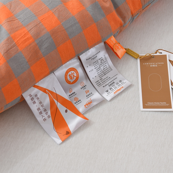 91家纺网 家纺一手货源 找家纺 易展2025新款无印水洗棉格子大豆冬被 浅格橙