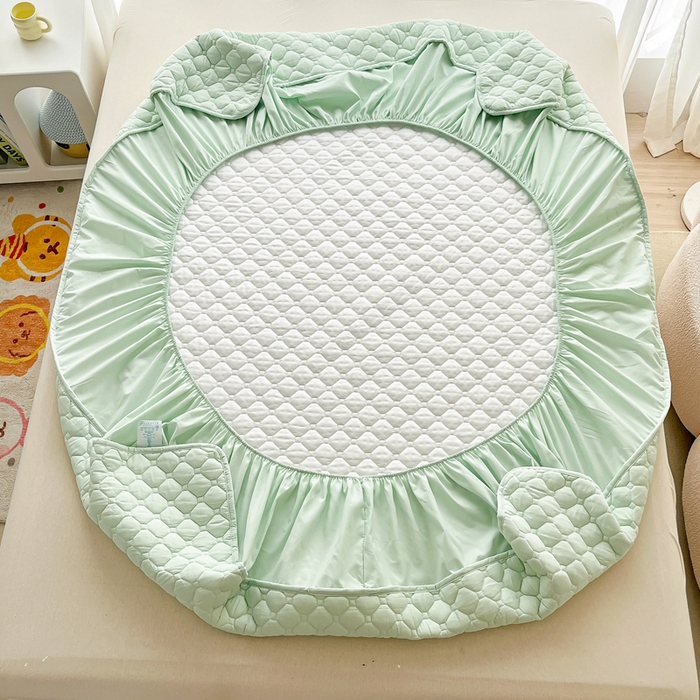 91家纺网 家纺一手货源 找家纺 欧邦 2025新款四季款纯色水洗棉夹棉床笠床垫保护罩 磨毛方格-浅绿