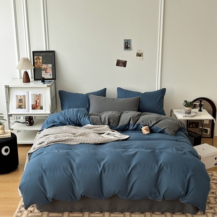 百花王 2025新款纯色四件套 宝蓝灰