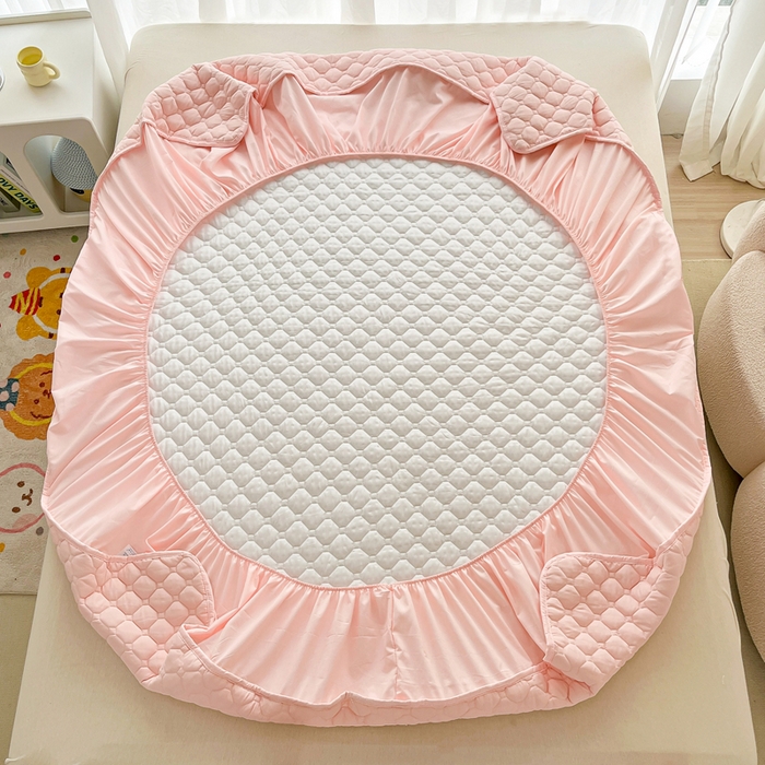 91家纺网 家纺一手货源 找家纺 欧邦 2025新款四季款纯色水洗棉夹棉床笠床垫保护罩 磨毛方格-粉玉