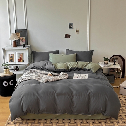 百花王 2025新款纯色四件套 抹茶深灰