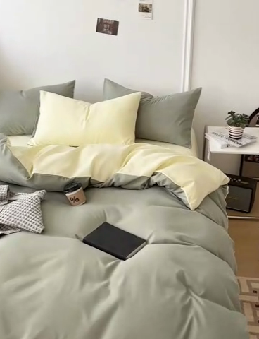 91家纺网 家纺一手货源 找家纺 百花王 2025新款纯色四件套 抹茶奶油