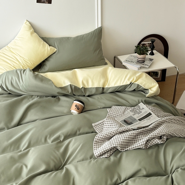 91家纺网 家纺一手货源 找家纺 百花王 2025新款纯色四件套 抹茶奶油