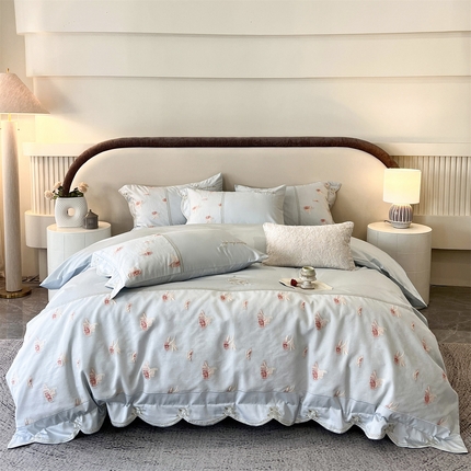 鼎飞家纺  2025新款拼接绣花莫奈花园系列四件套 莫奈花园-云蓝