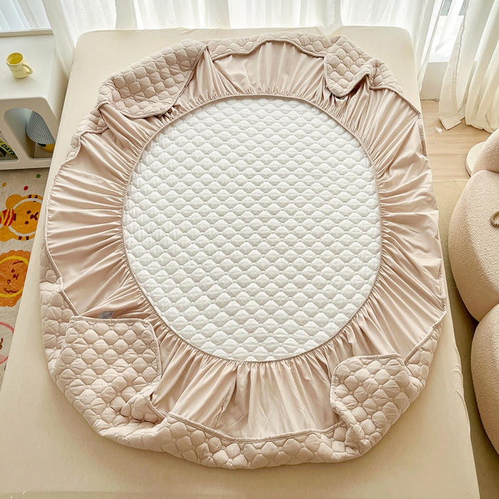 91家纺网 家纺一手货源 找家纺 欧邦 2025新款四季款纯色水洗棉夹棉床笠床垫保护罩 磨毛方格-卡其