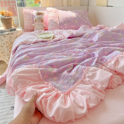 91家纺网 家纺一手货源 找家纺 （总）子钦家纺 2025新款云朵棉水洗棉宫廷风花边夏被单夏被夏被四件套-法式宫廷系列