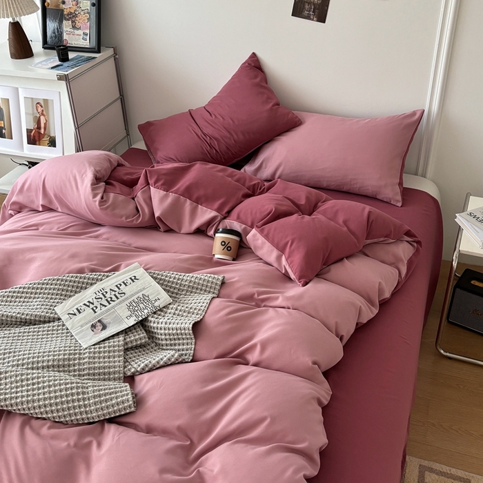 91家纺网 家纺一手货源 找家纺 百花王 2025新款纯色四件套 香芋奶昔