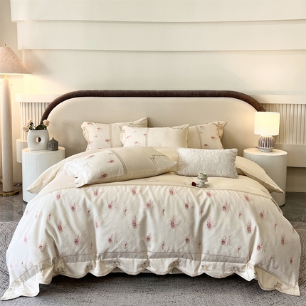 鼎飞家纺  2025新款拼接绣花莫奈花园系列四件套 莫奈花园-奶油