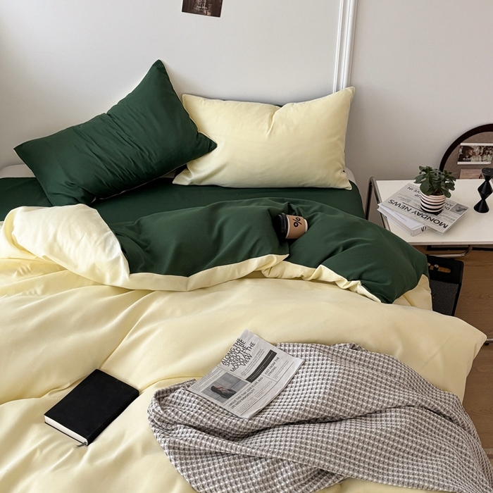 91家纺网 家纺一手货源 找家纺 百花王 2025新款纯色四件套 豆绿牛乳