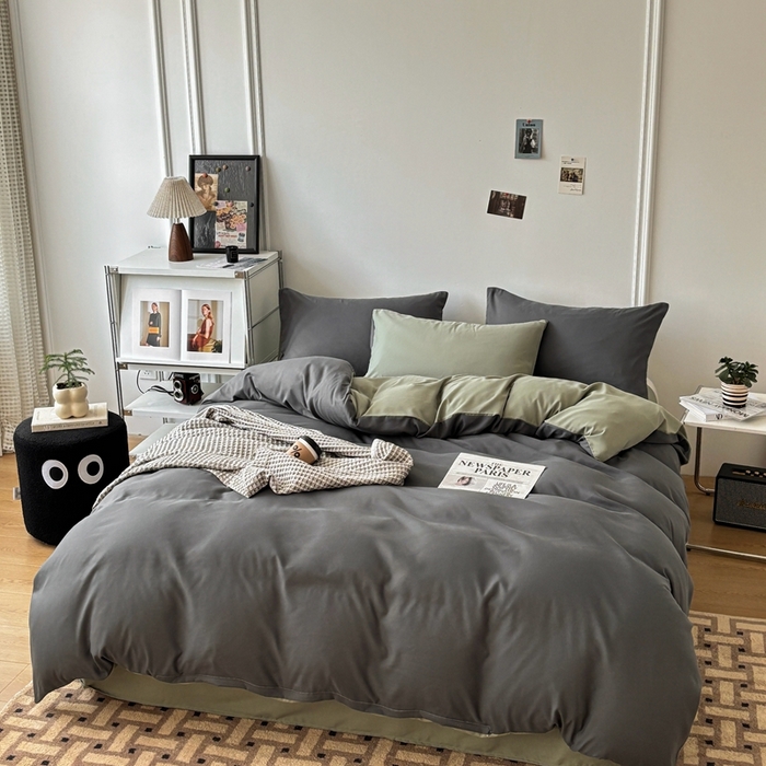 91家纺网 家纺一手货源 找家纺 百花王 2025新款纯色四件套 抹茶深灰