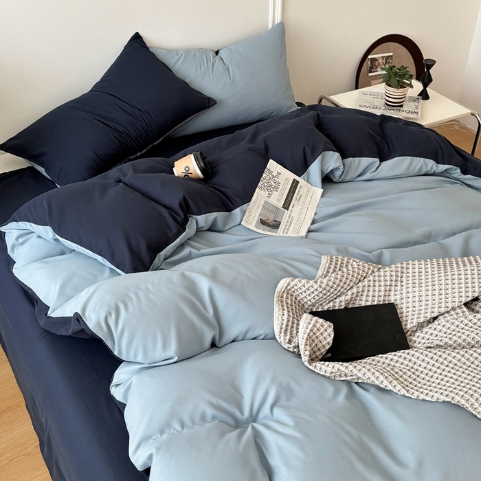 91家纺网 家纺一手货源 找家纺 百花王 2025新款纯色四件套 洛克浅蓝