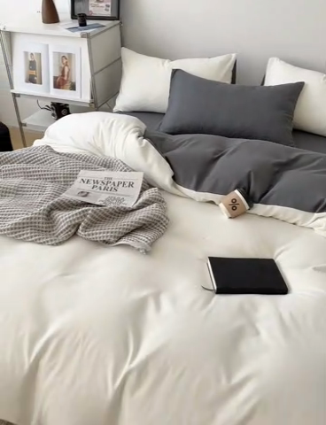 91家纺网 家纺一手货源 找家纺 百花王 2025新款纯色四件套 奶白灰