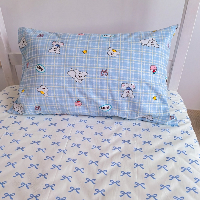 91家纺网 家纺一手货源 找家纺 锦彩家居 2025新款正宗13372全棉学生三件套全棉印花学生宿舍上下铺三件套（量大可定制价格可谈）提供买家秀 蓝格小白