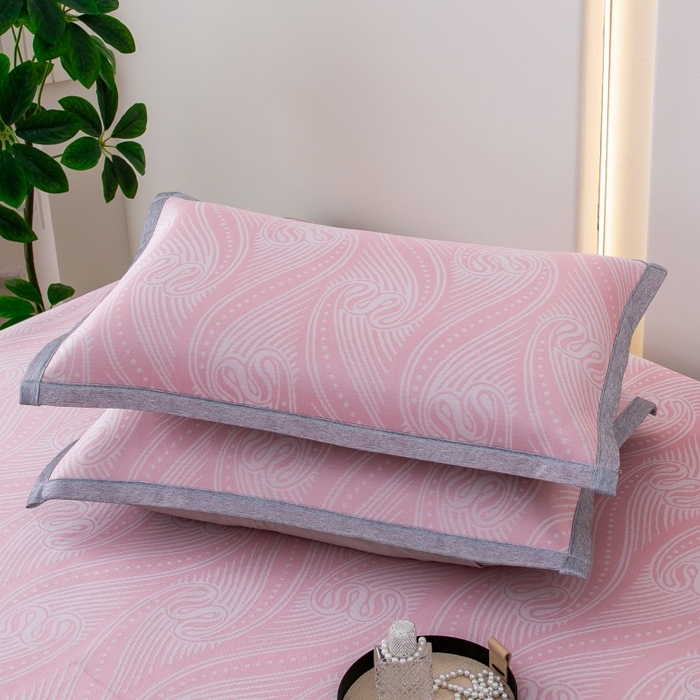 91家纺网 家纺一手货源 找家纺 凌云家纺  2025新款夏季凉席枕套成人枕芯套单人48*74冰丝枕头套凉爽凉感枕套 梦旋-粉