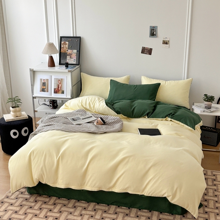 91家纺网 家纺一手货源 找家纺 百花王 2025新款纯色四件套 豆绿牛乳