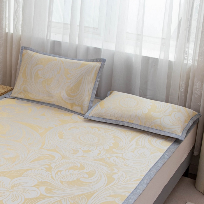 91家纺网 家纺一手货源 找家纺 凌云家纺  2025新款夏季凉席枕套成人枕芯套单人48*74冰丝枕头套凉爽凉感枕套 萱花-金