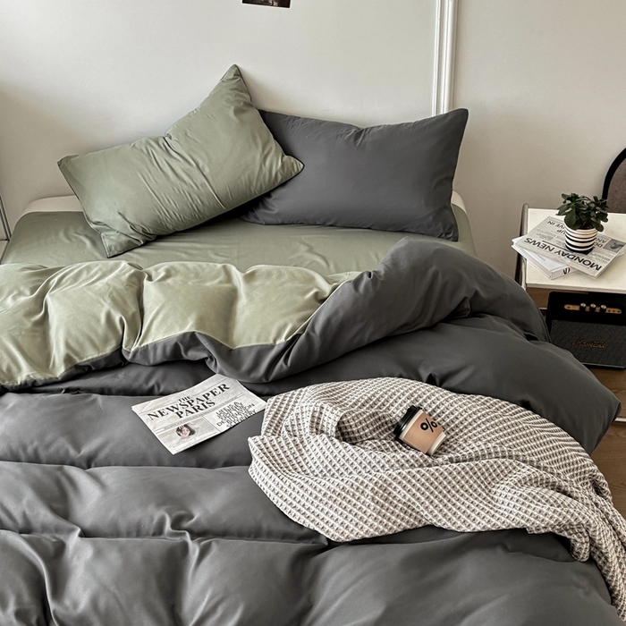 91家纺网 家纺一手货源 找家纺 百花王 2025新款纯色四件套 抹茶深灰