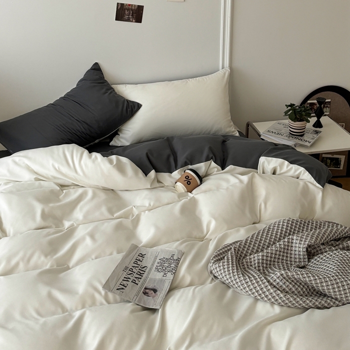 91家纺网 家纺一手货源 找家纺 百花王 2025新款纯色四件套 奶白灰