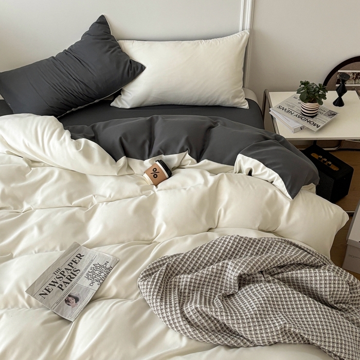 91家纺网 家纺一手货源 找家纺 百花王 2025新款纯色四件套 奶白灰