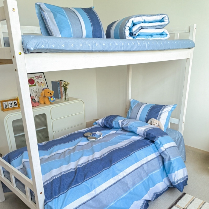 91家纺网 家纺一手货源 找家纺 锦彩家居 2025新款正宗13372全棉学生三件套全棉印花学生宿舍上下铺三件套（量大可定制价格可谈）提供买家秀 莫拉条纹