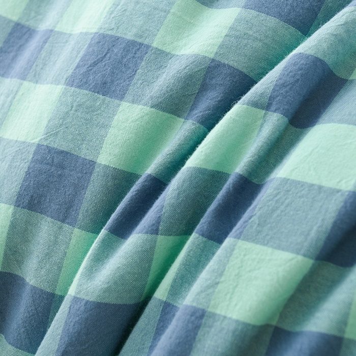 91家纺网 家纺一手货源 找家纺 易展2025新款无印水洗棉格子大豆冬被 格浅绿