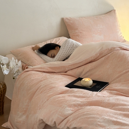 例外Home 2025新款色织提花窗外的海系列四件套 窗外的海-粉