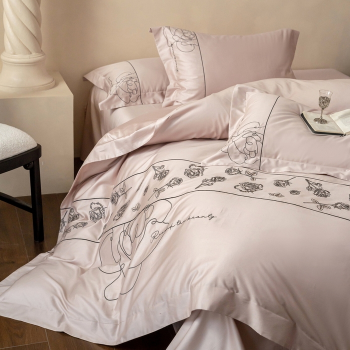 91家纺网 家纺一手货源 找家纺 （总）艾莱家纺 2025春夏新款A类100S长绒棉全棉纯棉四件套-小野玫瑰
