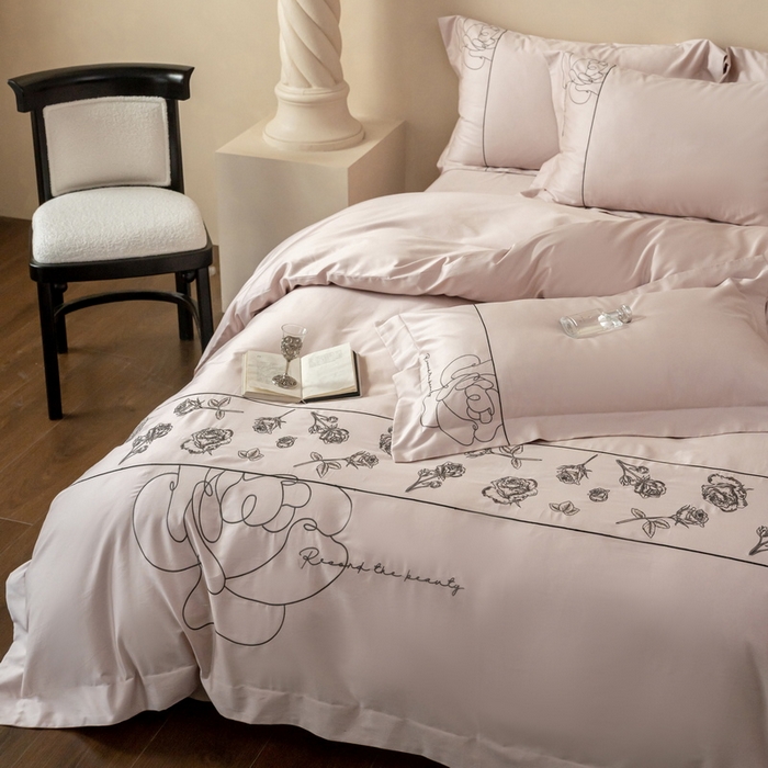 91家纺网 家纺一手货源 找家纺 （总）艾莱家纺 2025春夏新款A类100S长绒棉全棉纯棉四件套-小野玫瑰