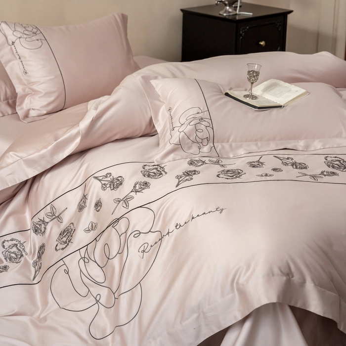 91家纺网 家纺一手货源 找家纺 （总）艾莱家纺 2025春夏新款A类100S长绒棉全棉纯棉四件套-小野玫瑰