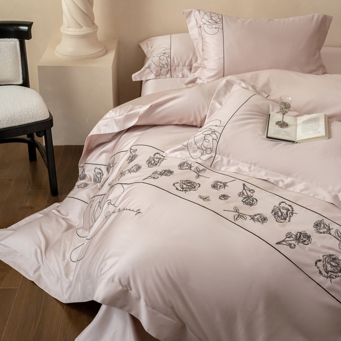 91家纺网 家纺一手货源 找家纺 （总）艾莱家纺 2025春夏新款A类100S长绒棉全棉纯棉四件套-小野玫瑰