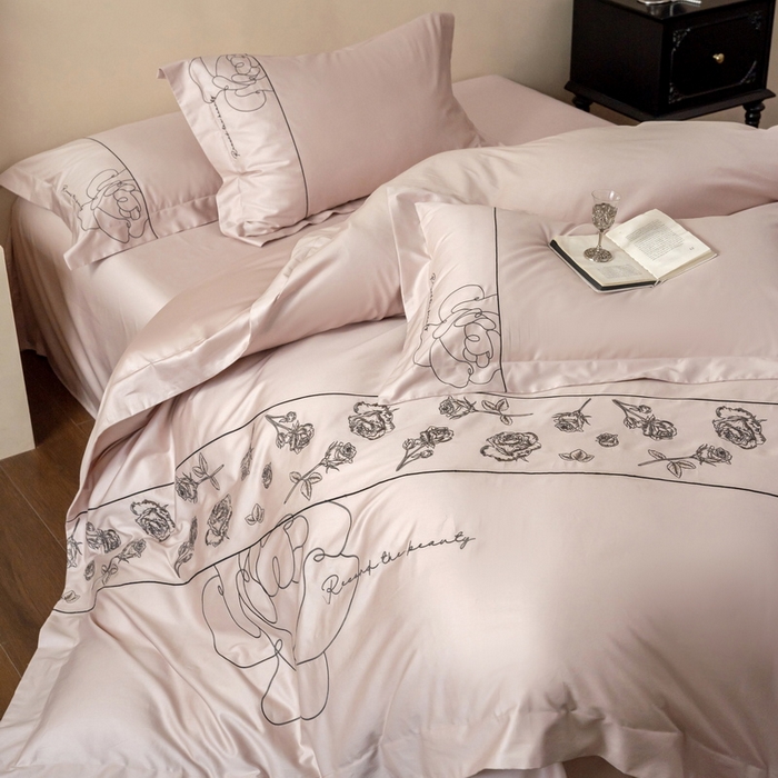 91家纺网 家纺一手货源 找家纺 （总）艾莱家纺 2025春夏新款A类100S长绒棉全棉纯棉四件套-小野玫瑰