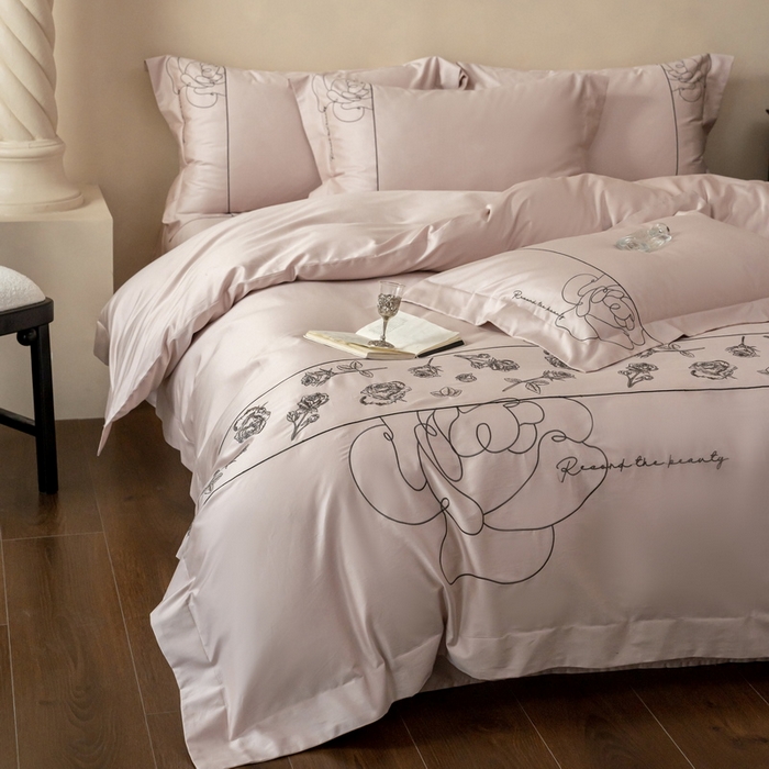 91家纺网 家纺一手货源 找家纺 （总）艾莱家纺 2025春夏新款A类100S长绒棉全棉纯棉四件套-小野玫瑰