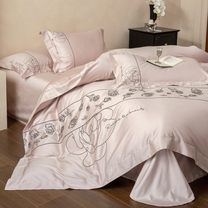 91家纺网 家纺一手货源 找家纺 （总）艾莱家纺 2025春夏新款A类100S长绒棉全棉纯棉四件套-小野玫瑰