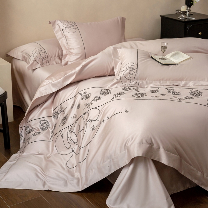 91家纺网 家纺一手货源 找家纺 （总）艾莱家纺 2025春夏新款A类100S长绒棉全棉纯棉四件套-小野玫瑰