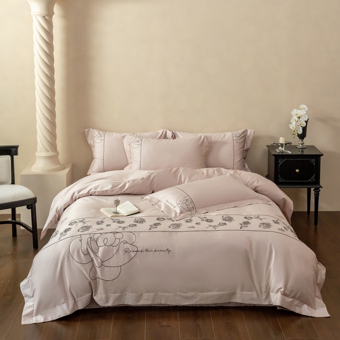 91家纺网 家纺一手货源 找家纺 （总）艾莱家纺 2025春夏新款A类100S长绒棉全棉纯棉四件套-小野玫瑰