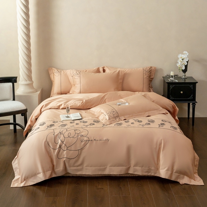 91家纺网 家纺一手货源 找家纺 （总）艾莱家纺 2025春夏新款A类100S长绒棉全棉纯棉四件套-小野玫瑰