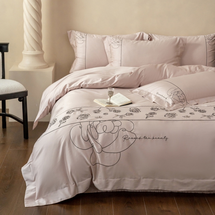 91家纺网 家纺一手货源 找家纺 艾莱家纺 2025春夏新款A类100S长绒棉全棉纯棉四件套-小野玫瑰 小野玫瑰-蜜桃粉