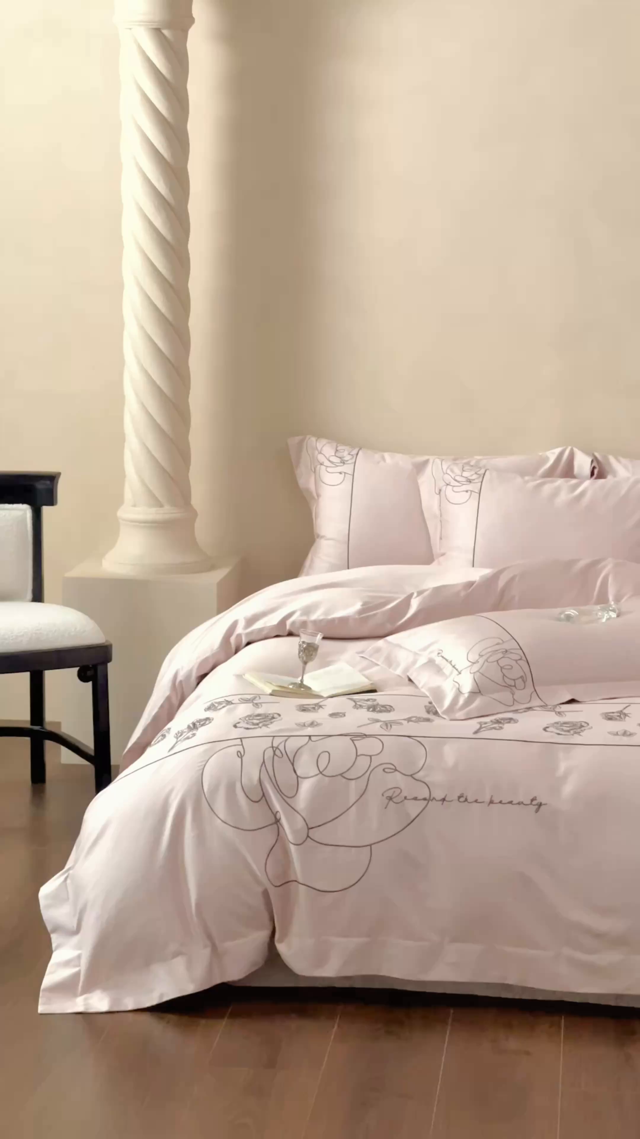 91家纺网 家纺一手货源 找家纺 艾莱家纺 2025春夏新款A类100S长绒棉全棉纯棉四件套-小野玫瑰 小野玫瑰-蜜桃粉