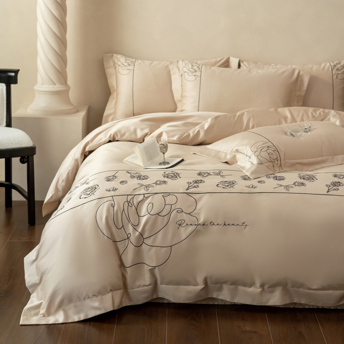 91家纺网 家纺一手货源 找家纺 艾莱家纺 2025春夏新款A类100S长绒棉全棉纯棉四件套-小野玫瑰 小野玫瑰-浅香槟