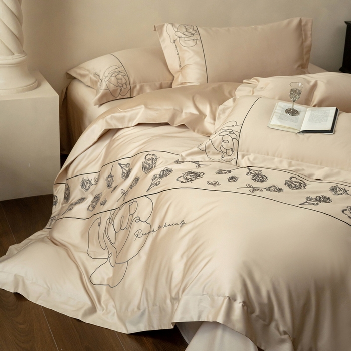 91家纺网 家纺一手货源 找家纺 艾莱家纺 2025春夏新款A类100S长绒棉全棉纯棉四件套-小野玫瑰 小野玫瑰-浅香槟